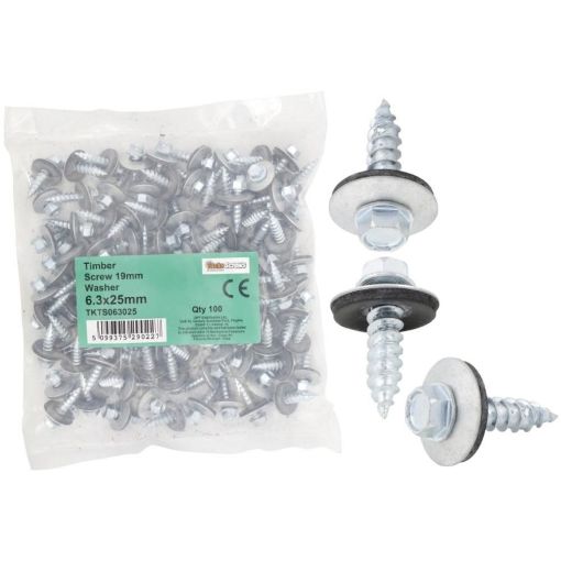 Picture of 6.3x45mm Hex Timber Screw with Washer 100S - Fixing Sheet Metal to Timber