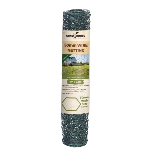 Picture of Grass Roots Green PVC Coated Wire Netting 50mm Mesh 0.5m x 6mtr Roll