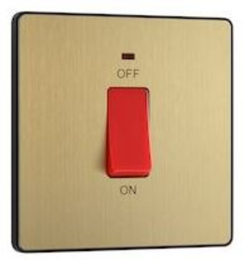 Picture of BG Evolve Square CCU 45A 2 Pole Large Plate LED Switch Satin Brass