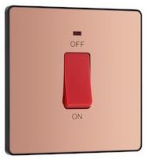 Picture of BG Evolve Square CCU 45A 2 Pole Large Plate LED Switch Polished Copper