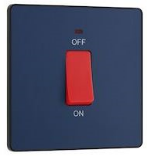 Picture of BG Evolve Square CCU 45A 2 Pole Large Plate LED Switch Matt Blue