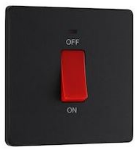 Picture of BG Evolve Square CCU 45A 2 Pole Large Plate LED Switch Matt Black