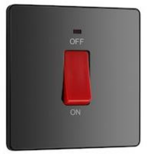 Picture of BG Evolve Square CCU 45A 2 Pole Large Plate LED Switch Black Chrome