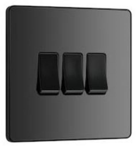 Picture of BG Evolve 20A 16AX 3 Gang 2 Way Light Switch Black Chrome
