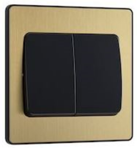 Picture of BG Evolve 20A 16AX 2 Gang 2 Way Light Switch Wide Rocker Satin Brass