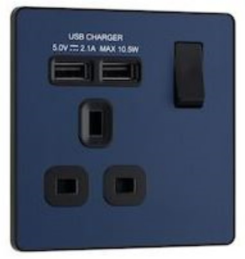 Picture of BG Evolve 13A 1 Gang Switched Socket 2 x UBC (2.1A) Matt Blue