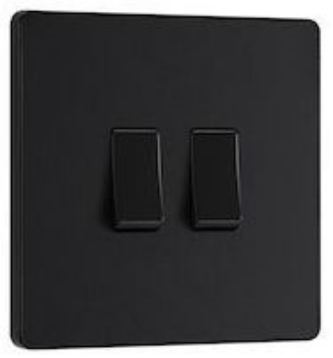 Picture of BG Evolve 20A 16AX 2 Gang 2 Way Light Switch Matt Black